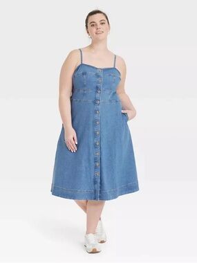 Universal Thread Denim Corset Midi Aline dress in Classic Blue